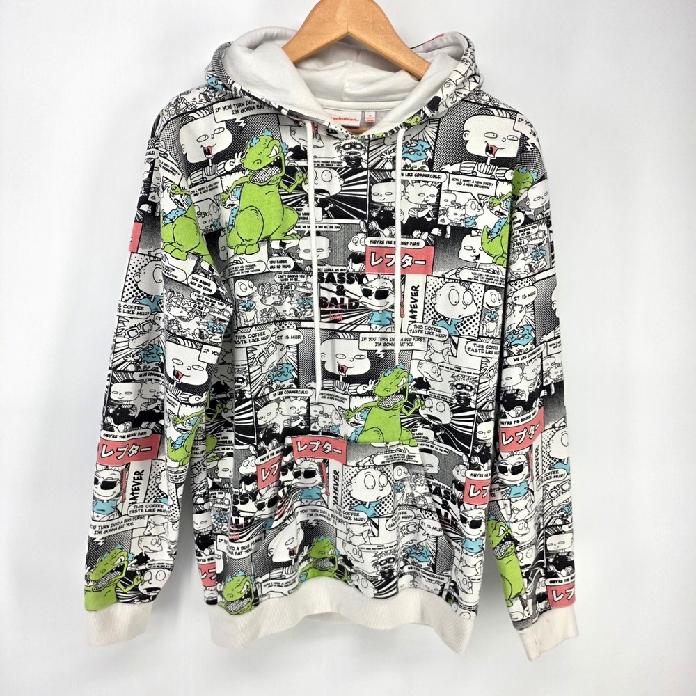 Nickelodeon Rugrats Hoodie Mens S White Comic Reptar All Over Print Sweatshirt